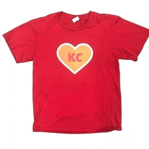 Kansas City Chiefs Distressed Heart Tshirt Football Unisex Size Large Red/Yellow - Picture 1 of 5